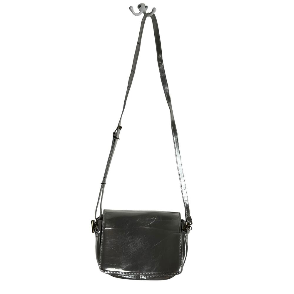Madewell Metallic Silver Leather Flap Crossbody Bag - Picture 9 of 9